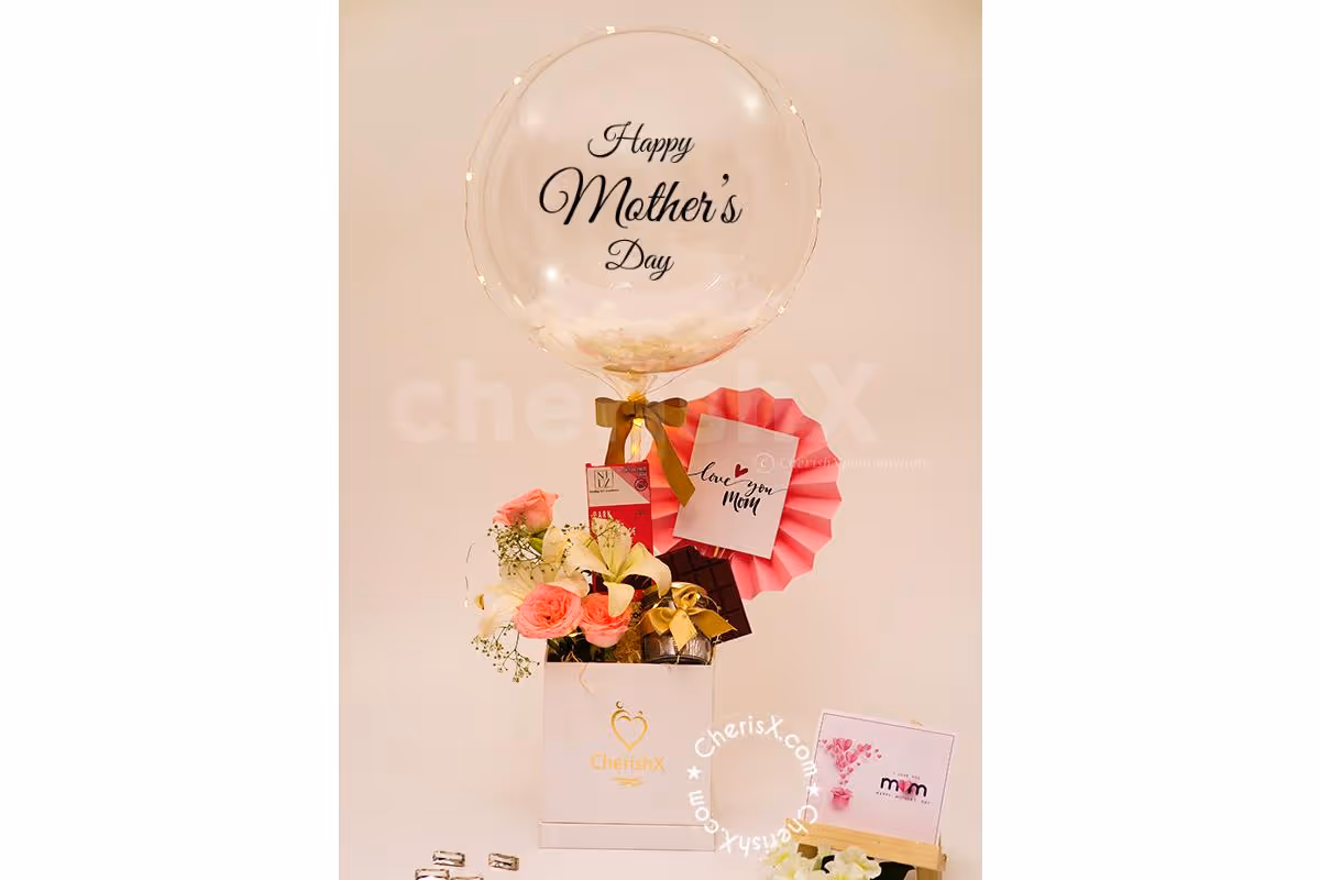 Celebrate Mother's day, or any other occasion beautifully with CherishX's Blush Pink Balloon Bucket Gift!