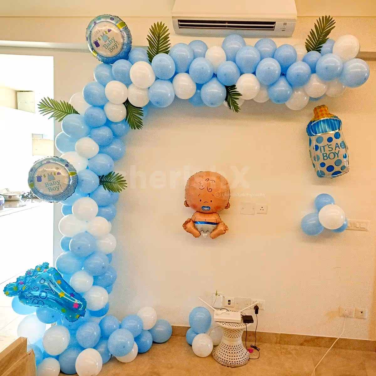 Pastel blue baby boy welcome decor