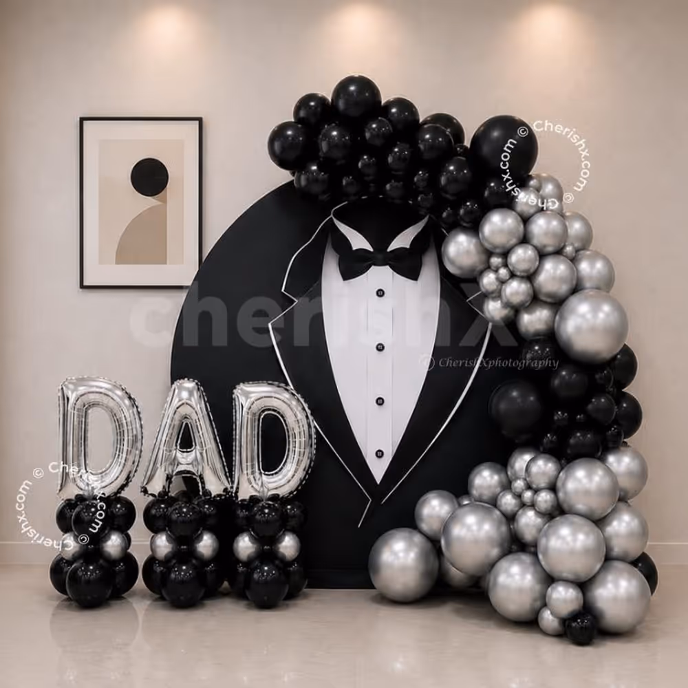 Father’s Day Ring Decoration With Metallic Accents And Dad Foil Letters In A Tuxedo Style.