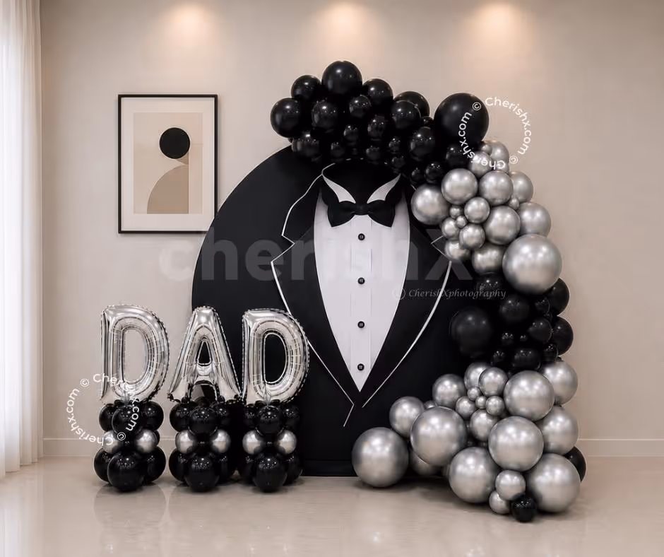 Father’s Day Ring Decoration With Metallic Accents And Dad Foil Letters In A Tuxedo Style.