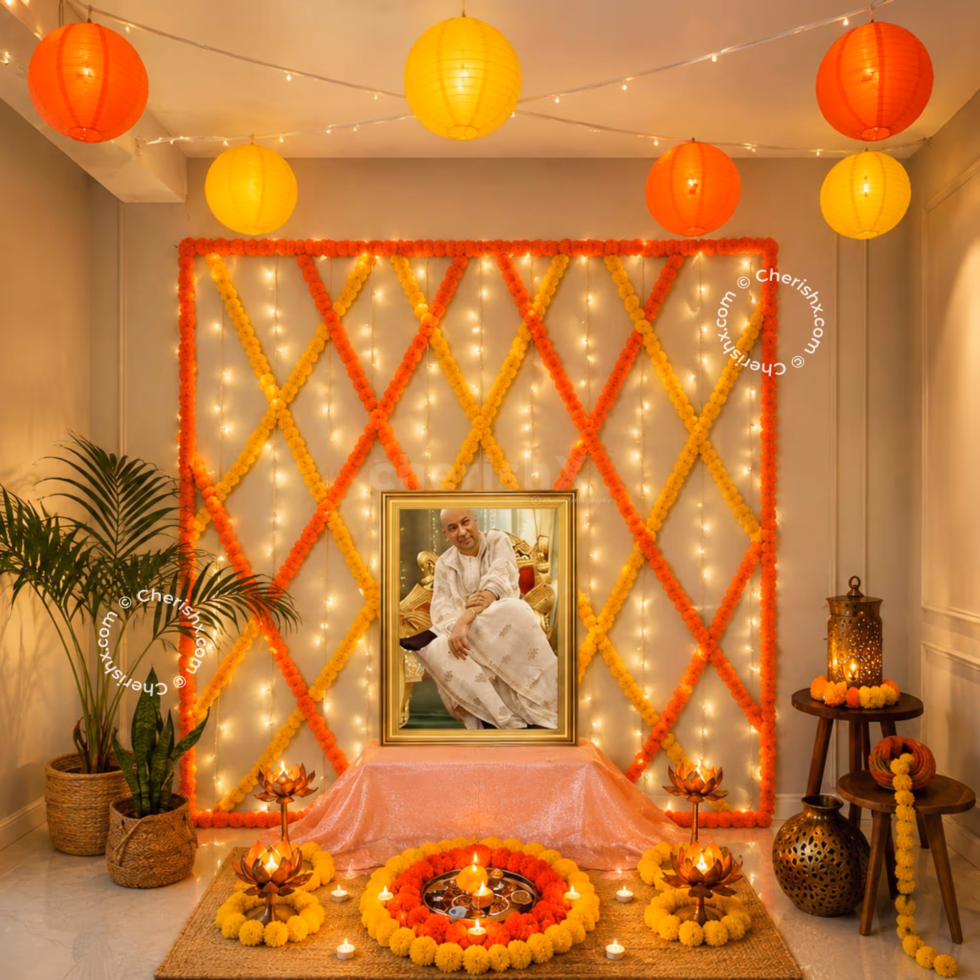 Festive Flower & Lantern Guru Ji Decoration