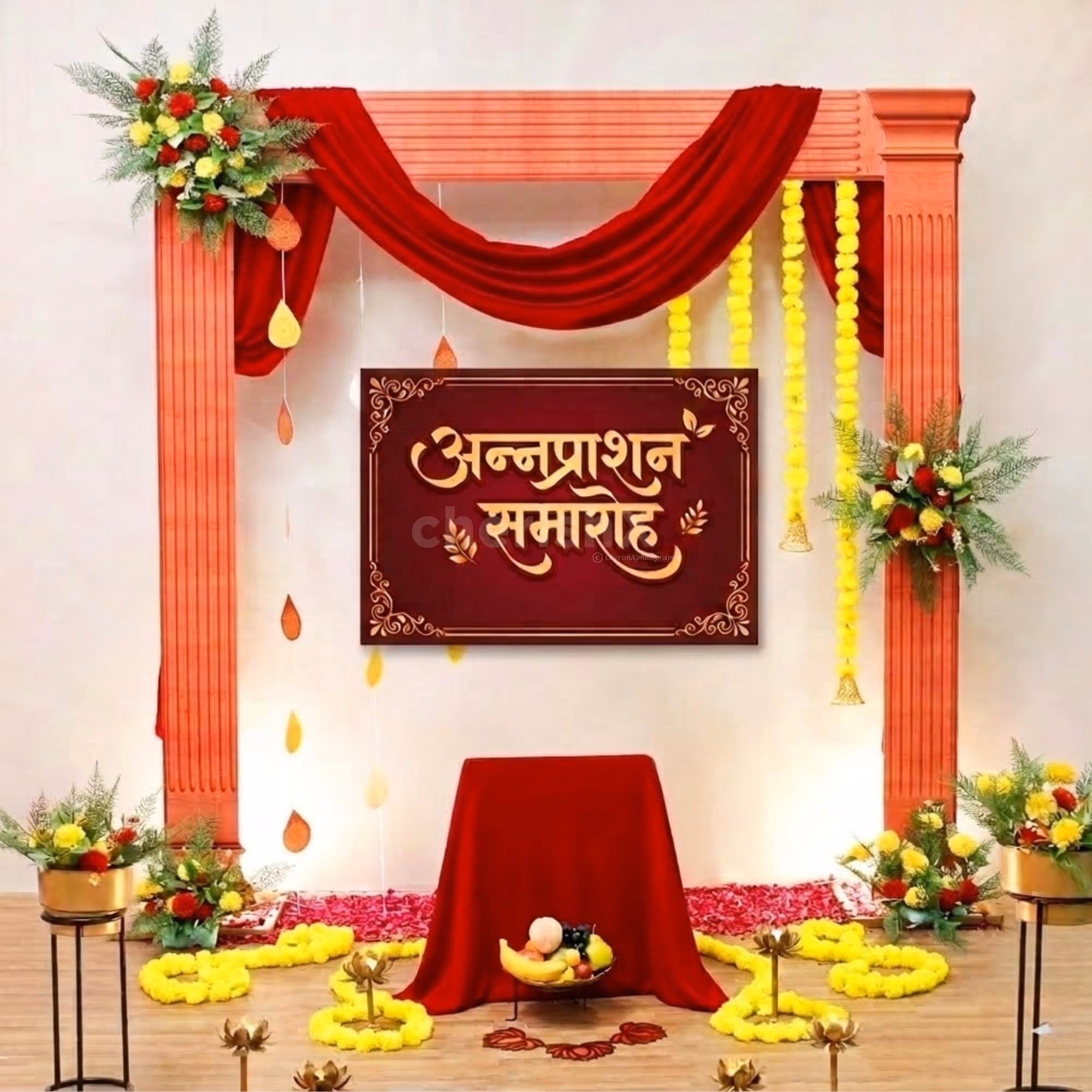 The First Feast Decoration, With Flowers And Hanging Garlands, Around The Sunboard Cutout
