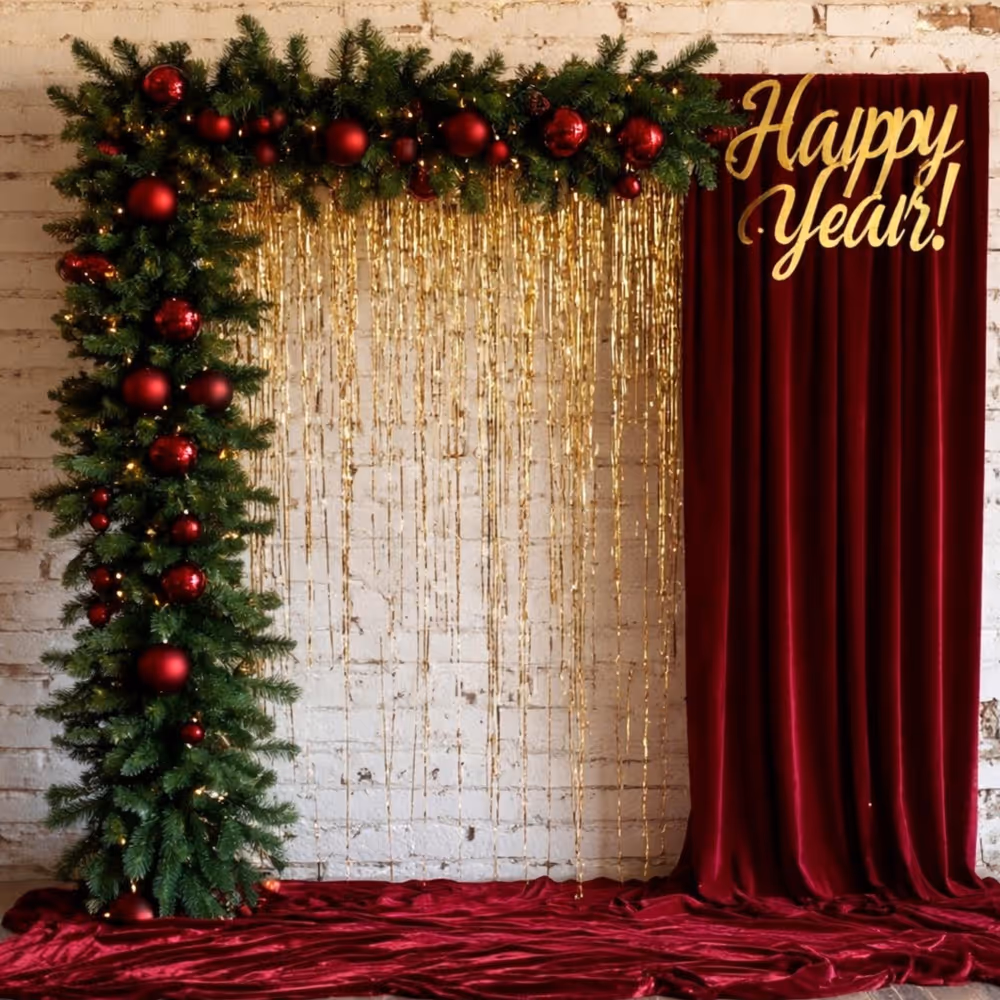 Happy Year Acrylic board signage in golden colour shines bright in the backdrop.