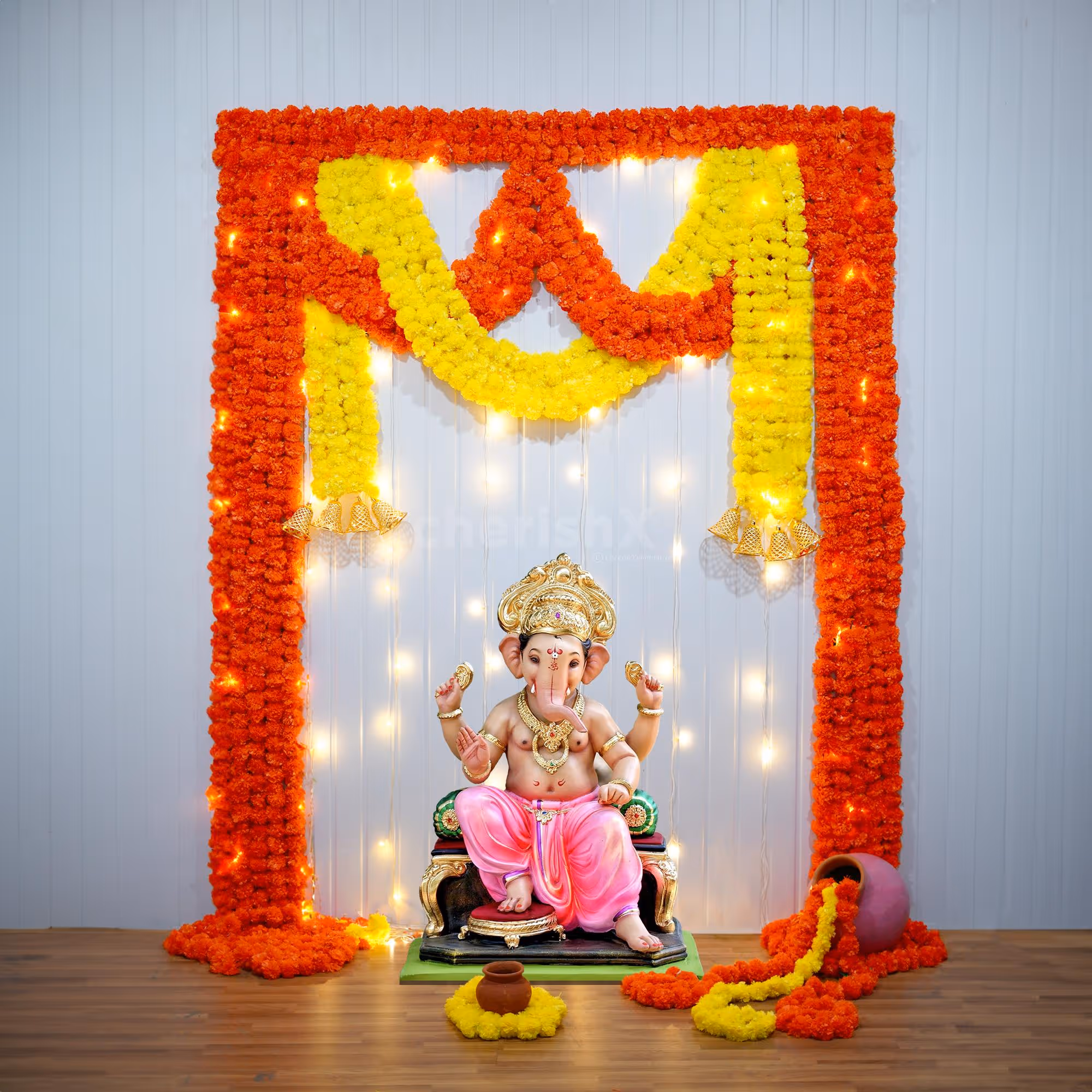 Ganesh Chaturthi Decor With Marigold Flowers