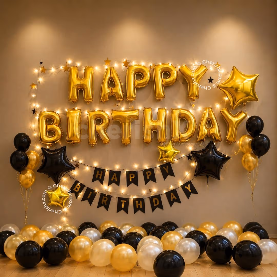 Golden Black Birthday Decoration with Bunting