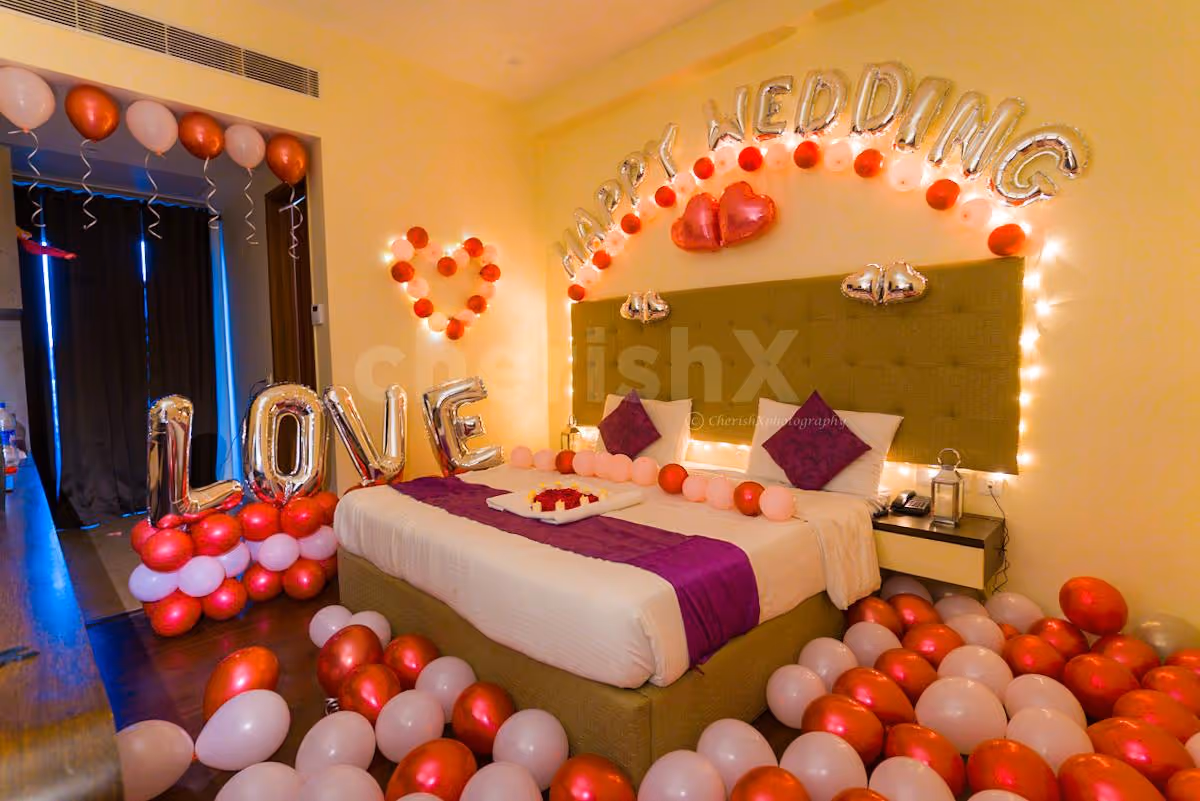 Have a beautiful time with your partner with CherishX's Happy Wedding First Night Decor!