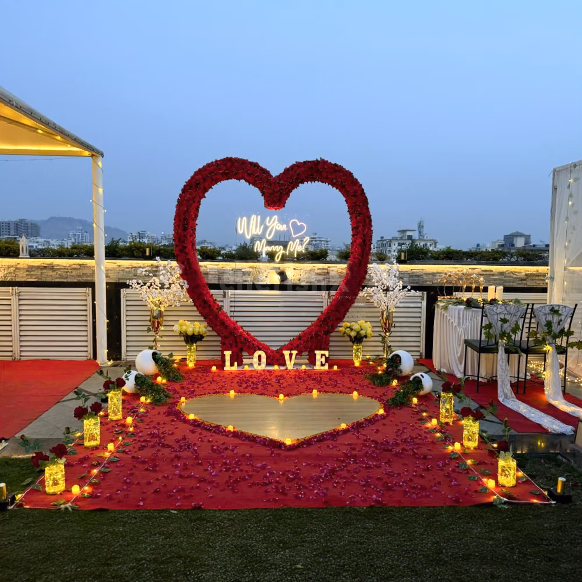 Giant Heart with Will You Marry Me Neon Light