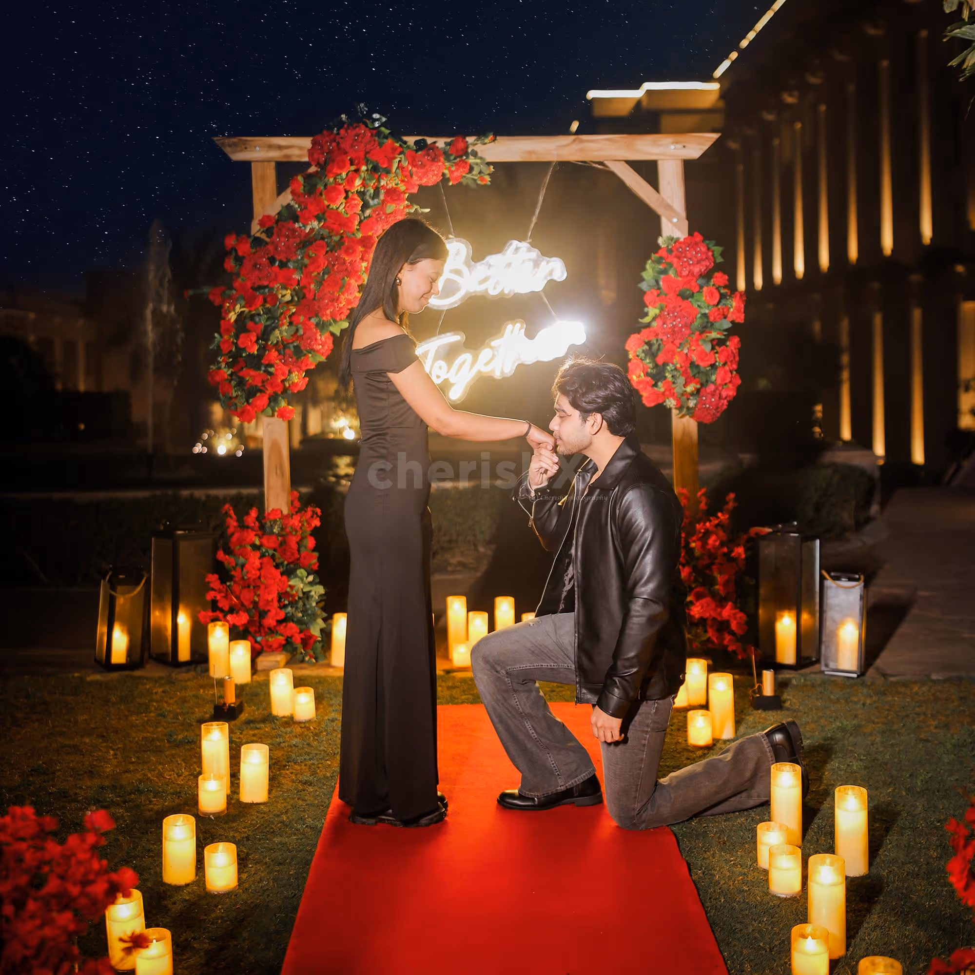LED warm white light candles add warmth and a dim glow to the pathway