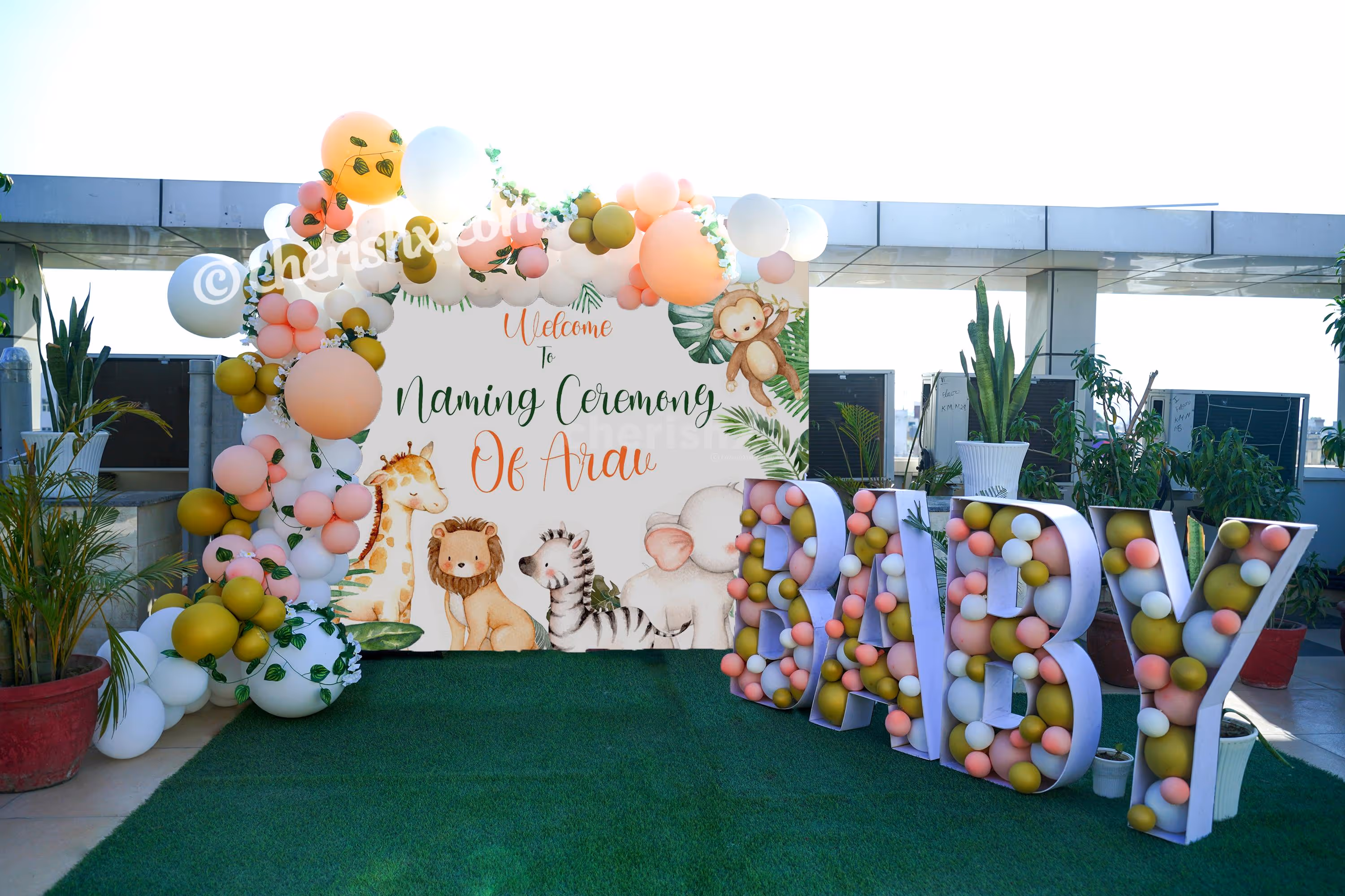 A Gorgeous Jungle Theme Decor for your baby's naming ceremony!