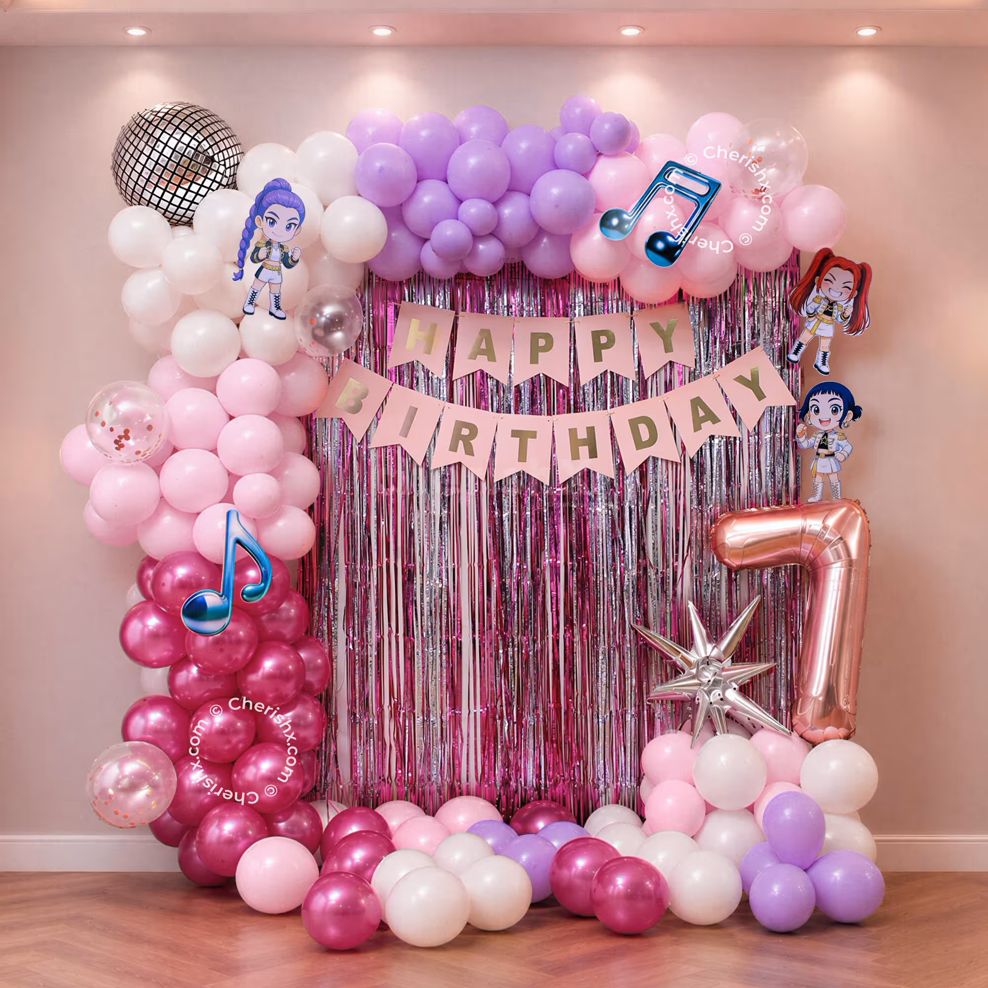 Foil Frill Curtain On The Wall For Birthday Decor Creates A Concert‑like Feel For The Birthday Party.