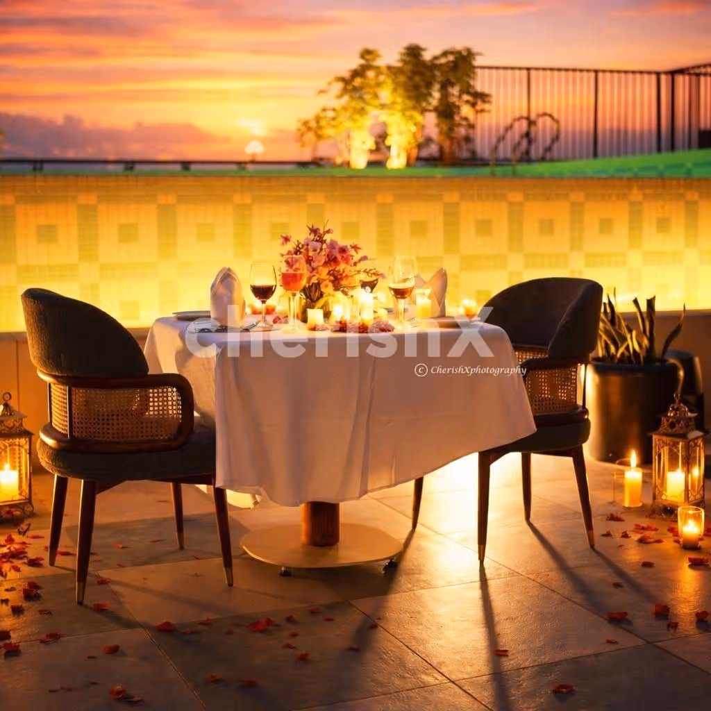Romantic Karwa Chauth poolside candlelight dinner at Holiday Inn Gurgaon.