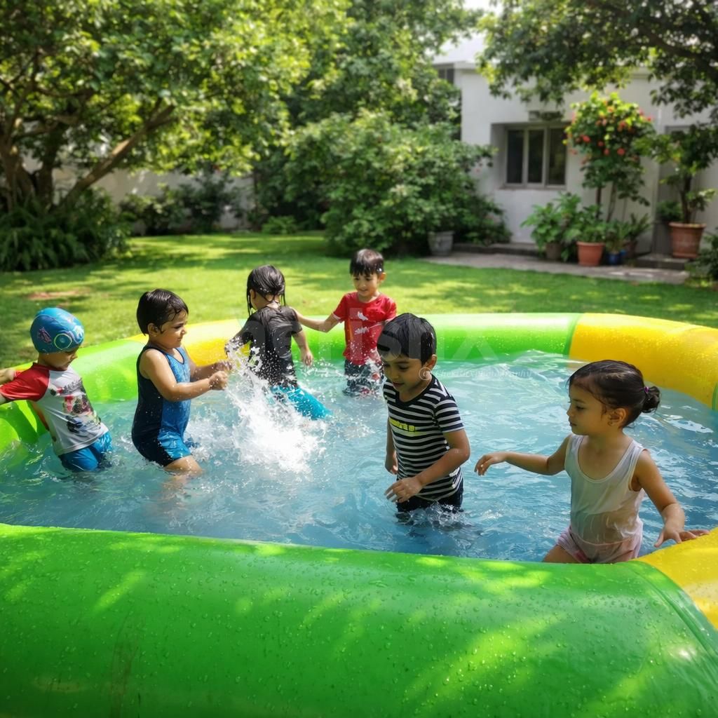 Let kids enjoy nonstop for 4 hours in this 15 x 15'inflatable water pool. For kids below 8 years, this pool is the perfect play area to beat the heat, delivering a big thrill. Without taking up much space, this pool can be placed in the backyard, on an apartment Terrace, at gatherings, or at kids' events to help them create memories with their friends in the afternoon. The Inflatable pool has an anti-slip base, thick walls, bright colors, and inflates quickly with the blower, so the fun begins instantly. An expert coordinator accompanies the setup to maximize the kids' safety. However, the water is not part of the inclusions.