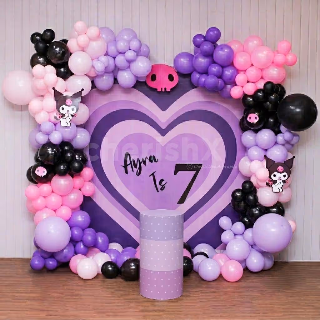 Daring purple and black Kuromi birthday background.