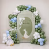 Welcome to baby decoration with pastel green, blue and white balloon arch backdrop at Little Goose.