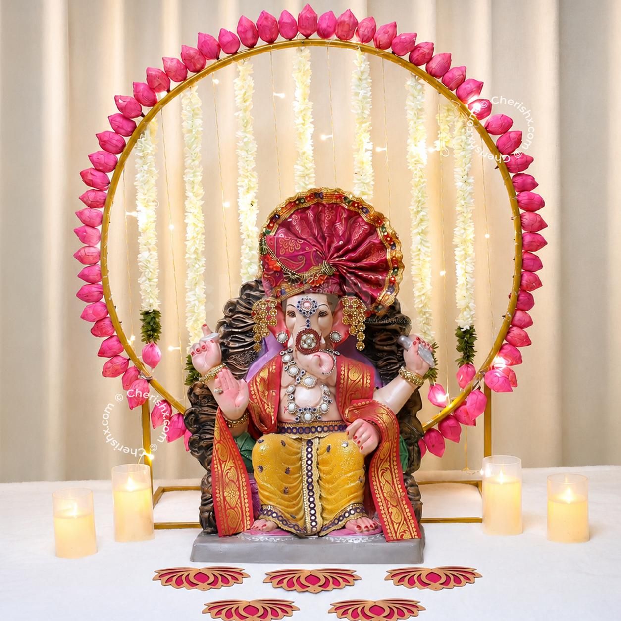 Lotus Theme DIY Ganpati Decoration Backdrop