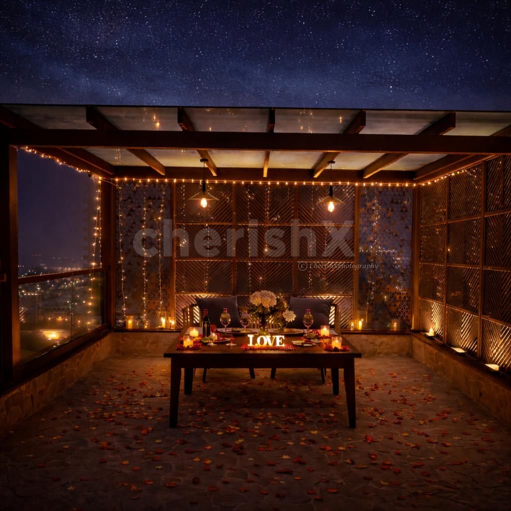 valentine private rooftop poolside gazebo candlelight dinner in gurgaon