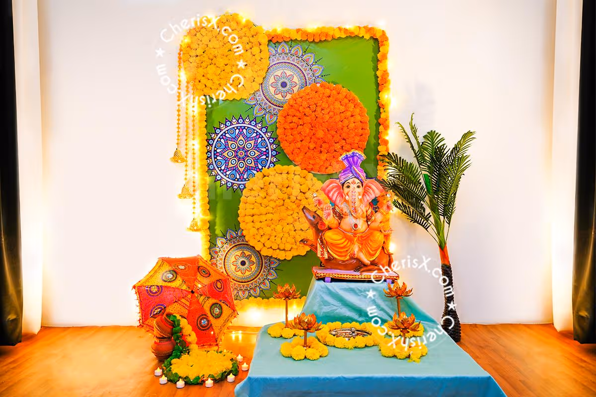 Ganpati Puja mandala decor for Mandir