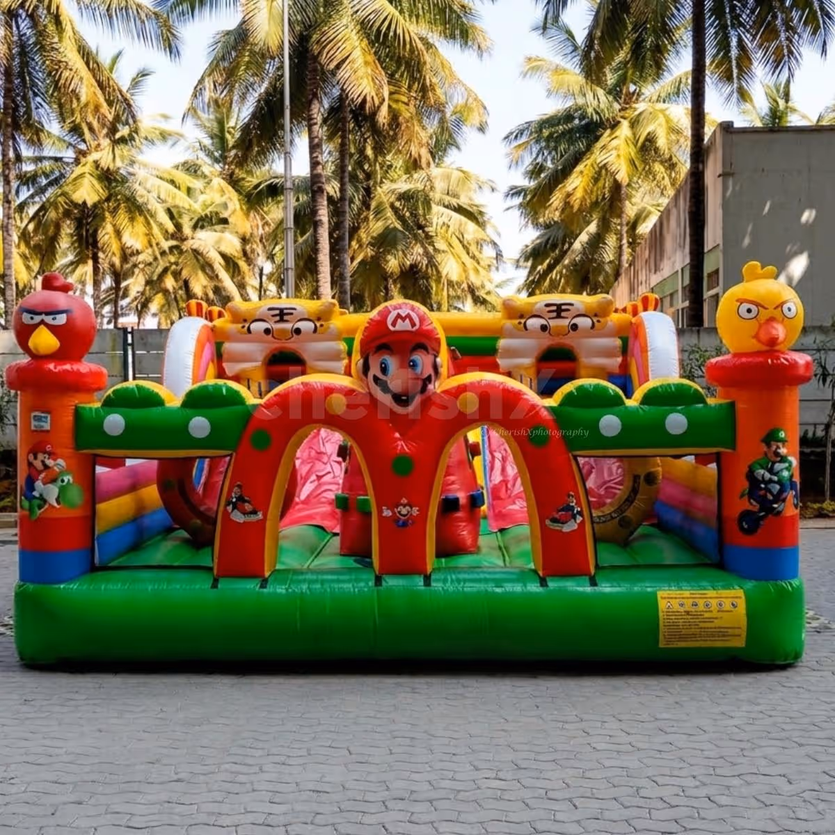 The massive 26x16 ft size of the Mario-themed bouncy house is a thrilling yet safe playzone