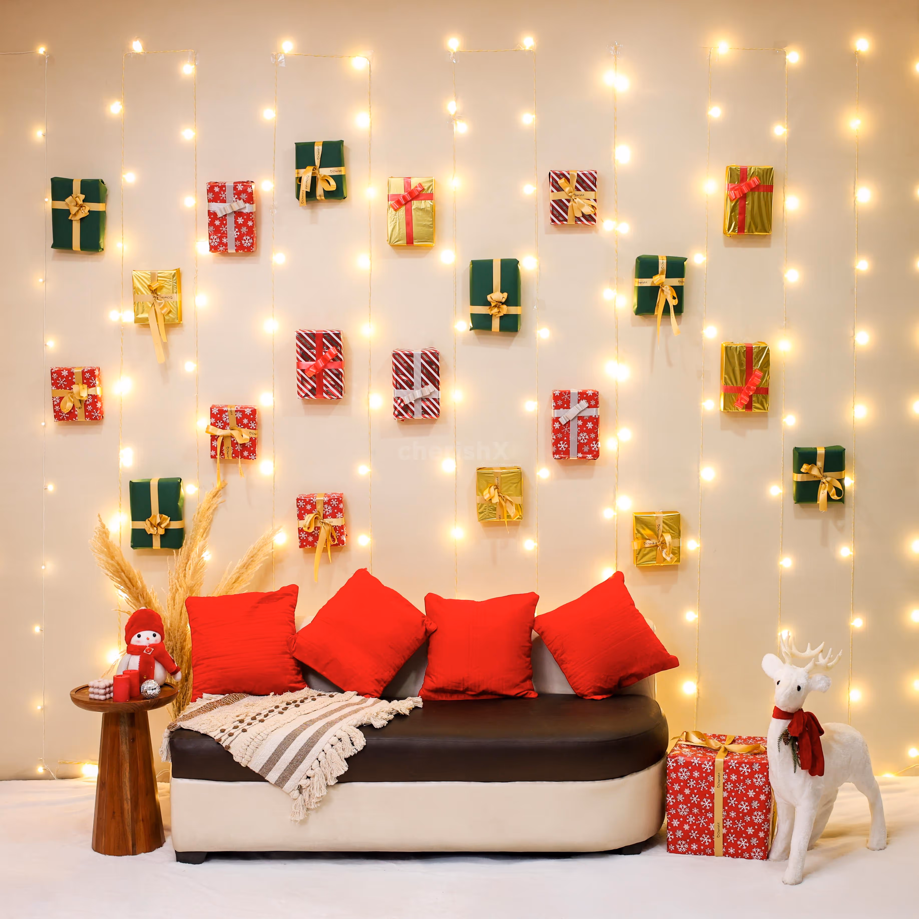 Artistic Christmas backdrop perfect for office, cafes and restaurants sending festive vibes