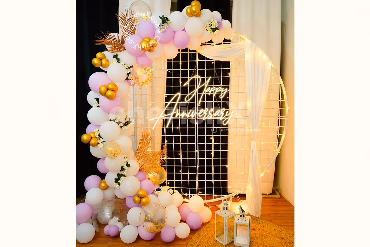 Pastel Purple and White Mesh Anniversary Decor