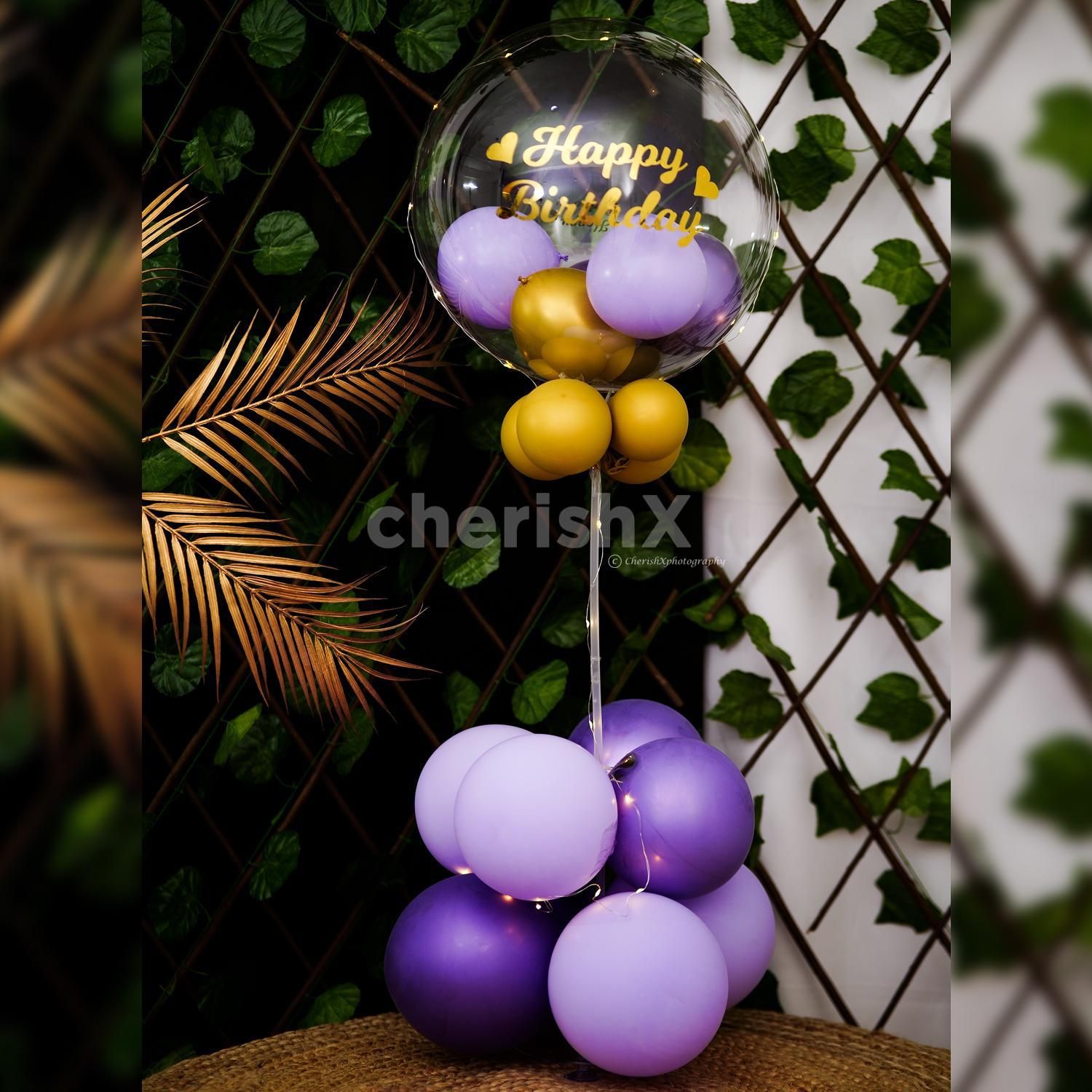 Pastel Purple And Golden Balloon Bouquet