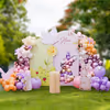 Multiple pastel shades and chrome balloon highlights the pop of volume and color