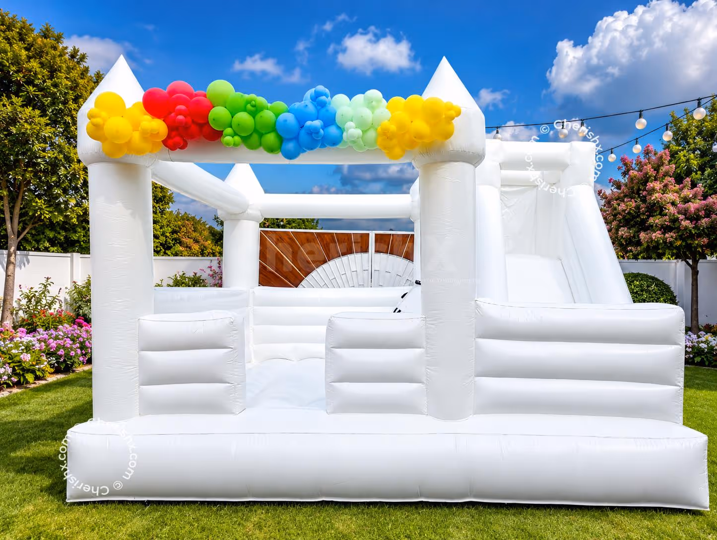 Pastel White Bouncy Slide For Kids Birthday Party