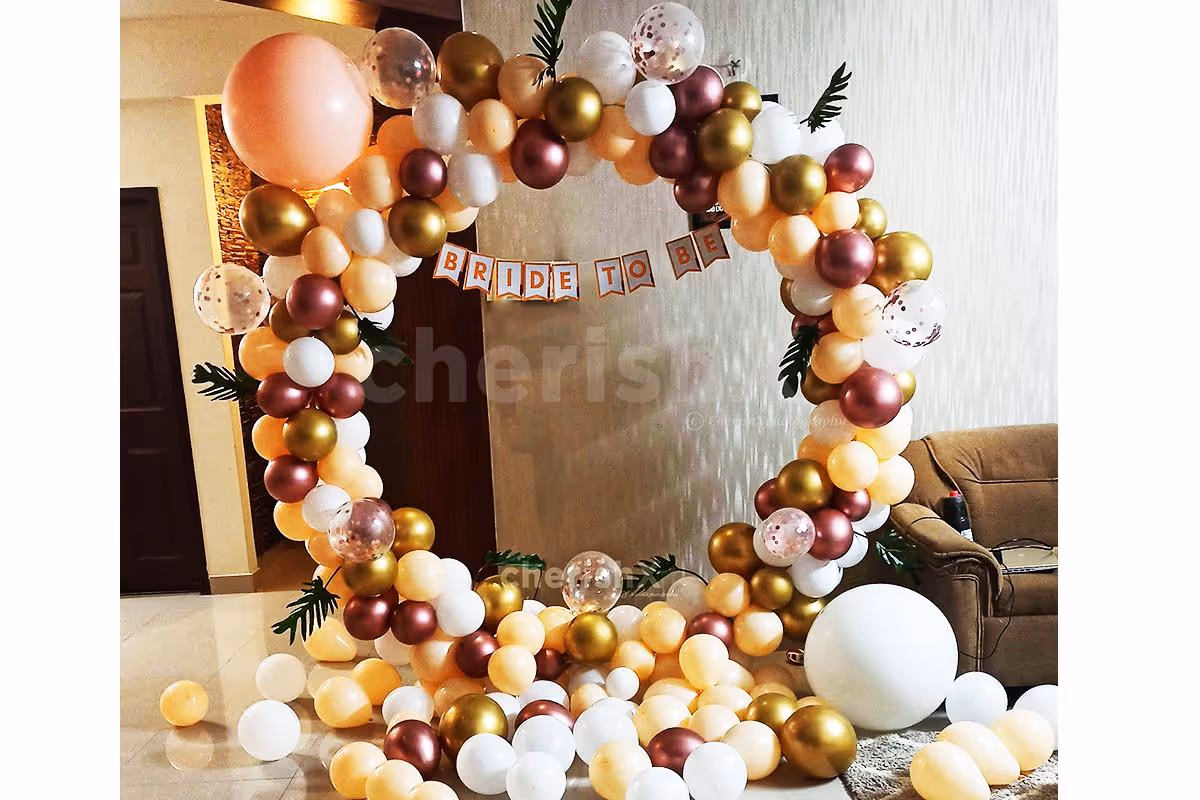 Surprise the Bride-To-be with a stunning Peach and Rose Gold Theme Bride-to-be Party Decoration!