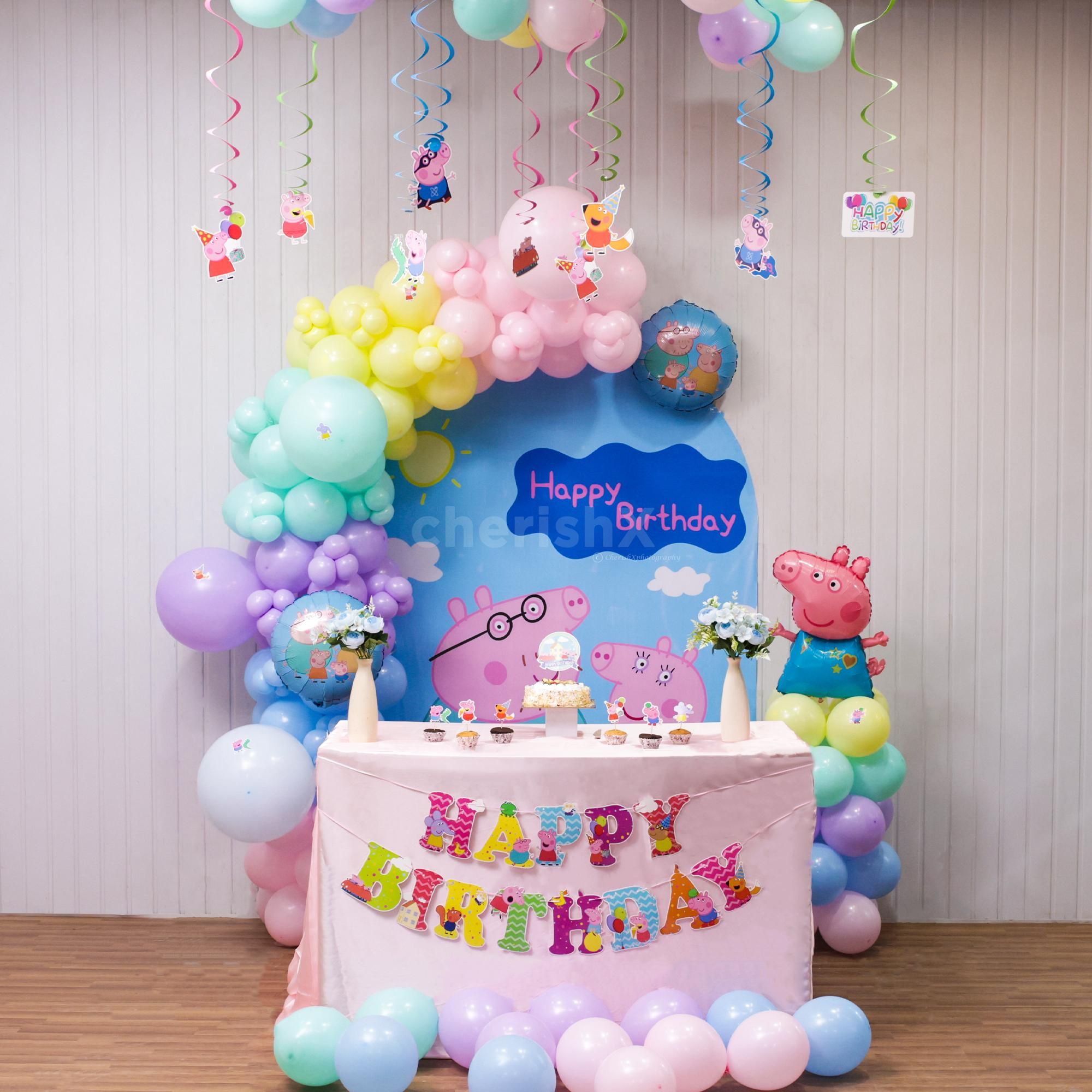 Swirls and stickers bring peppa pig birthday bash to life