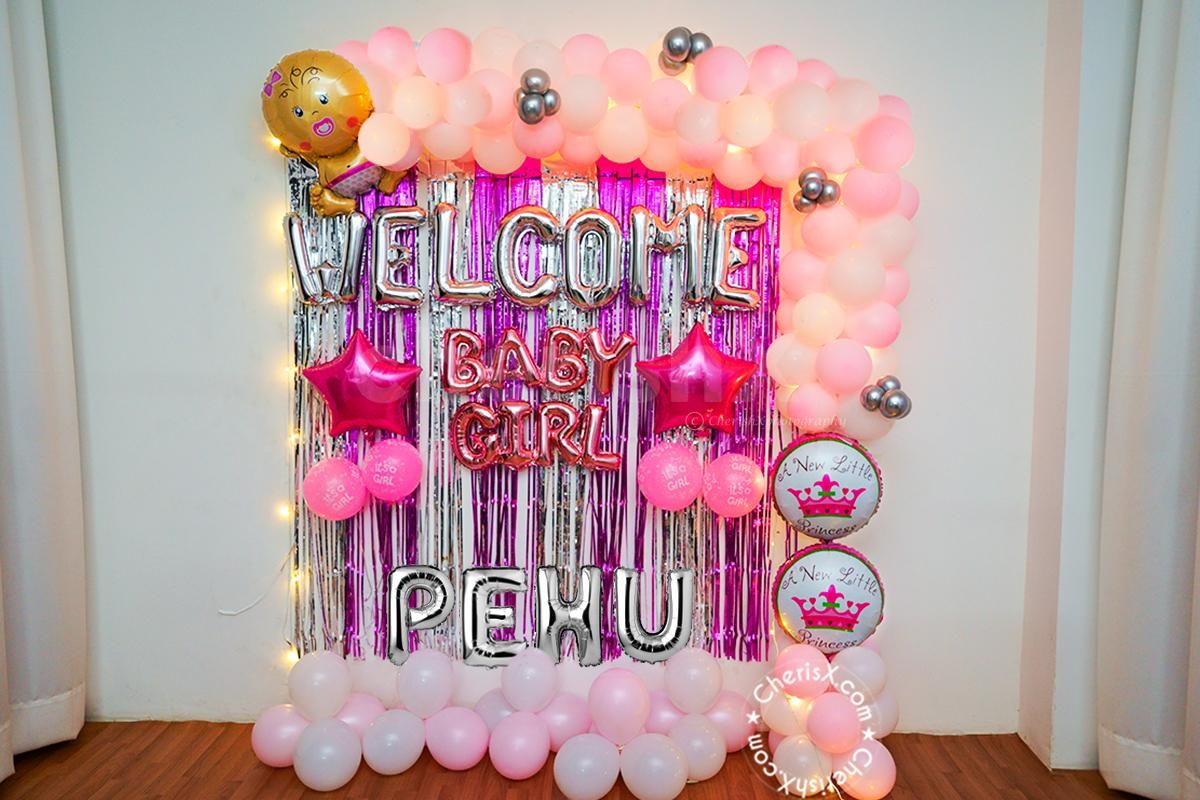 Pink And White Naming Ceremony Decor