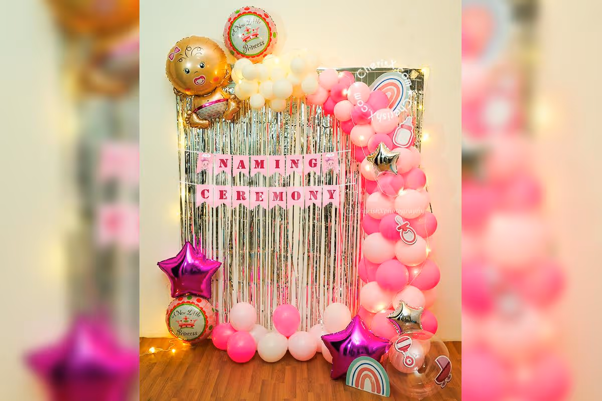 Book this Pink Themed Naming Ceremony or Annaprashan Decoration by CherishX in Delhi NCR!