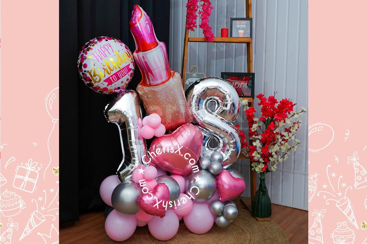 Pink and Silver Birthday Balloon Bouquet
