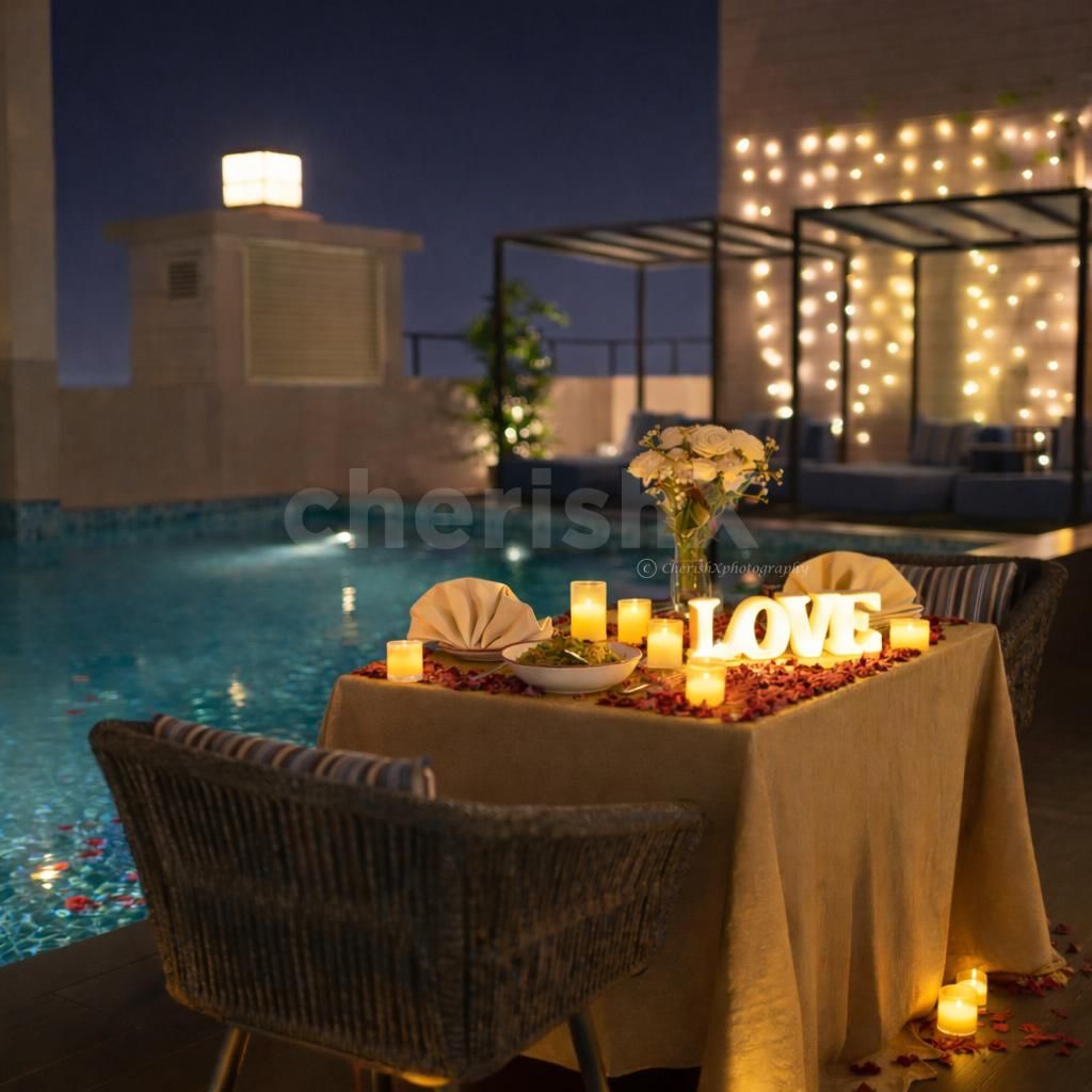 Romantic rooftop poolside candlelight dinner with 4 course meal ...