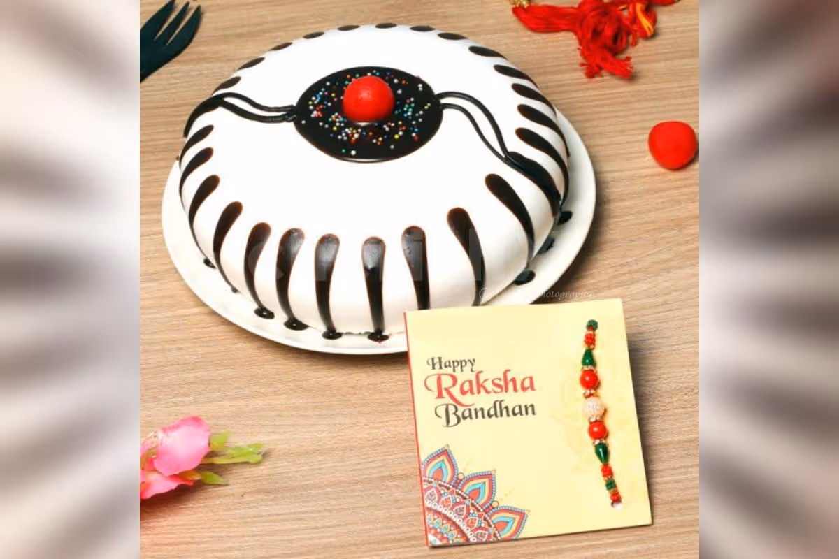 Choco vanilla cake with rakhi