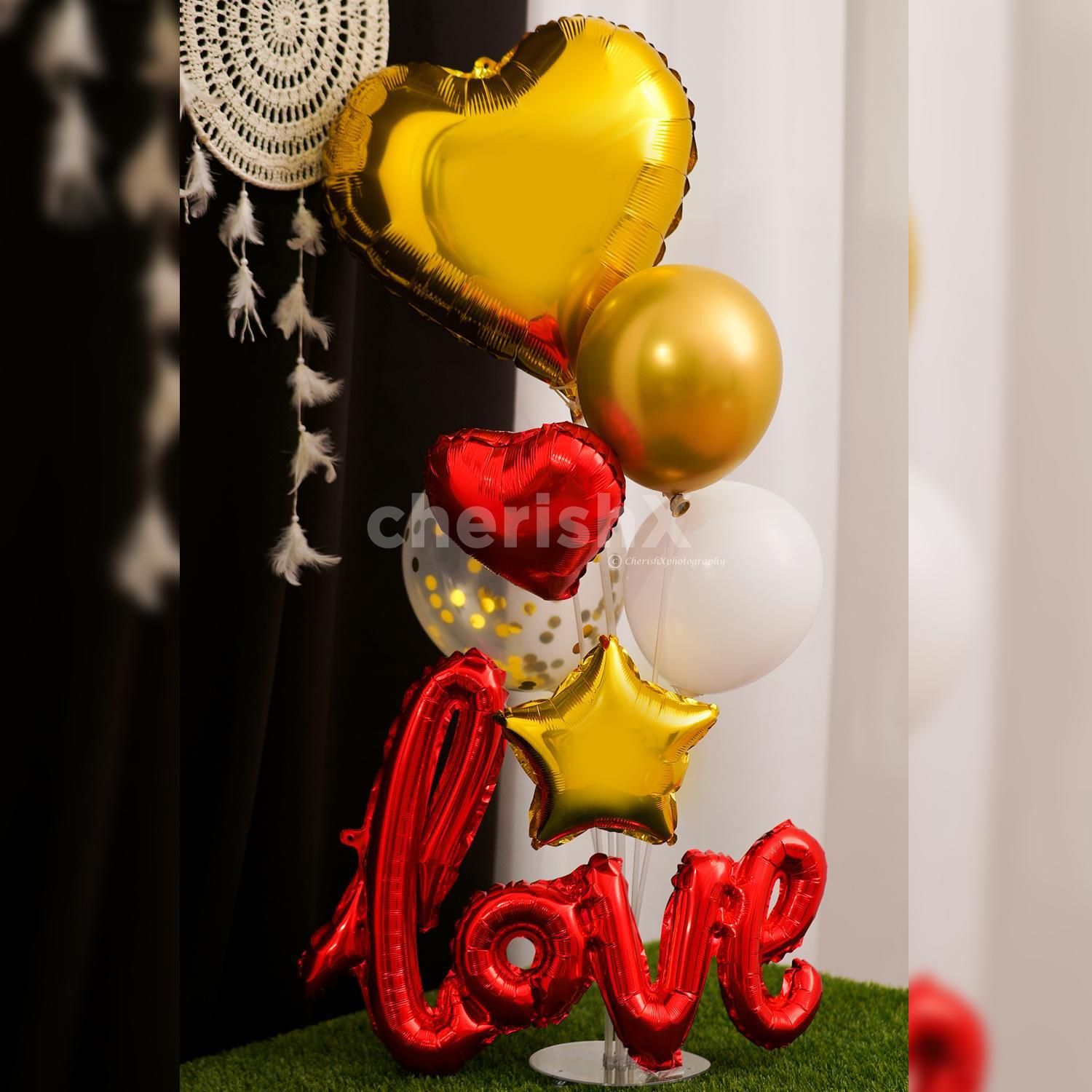 Red and Golden Love Balloon Bouquet