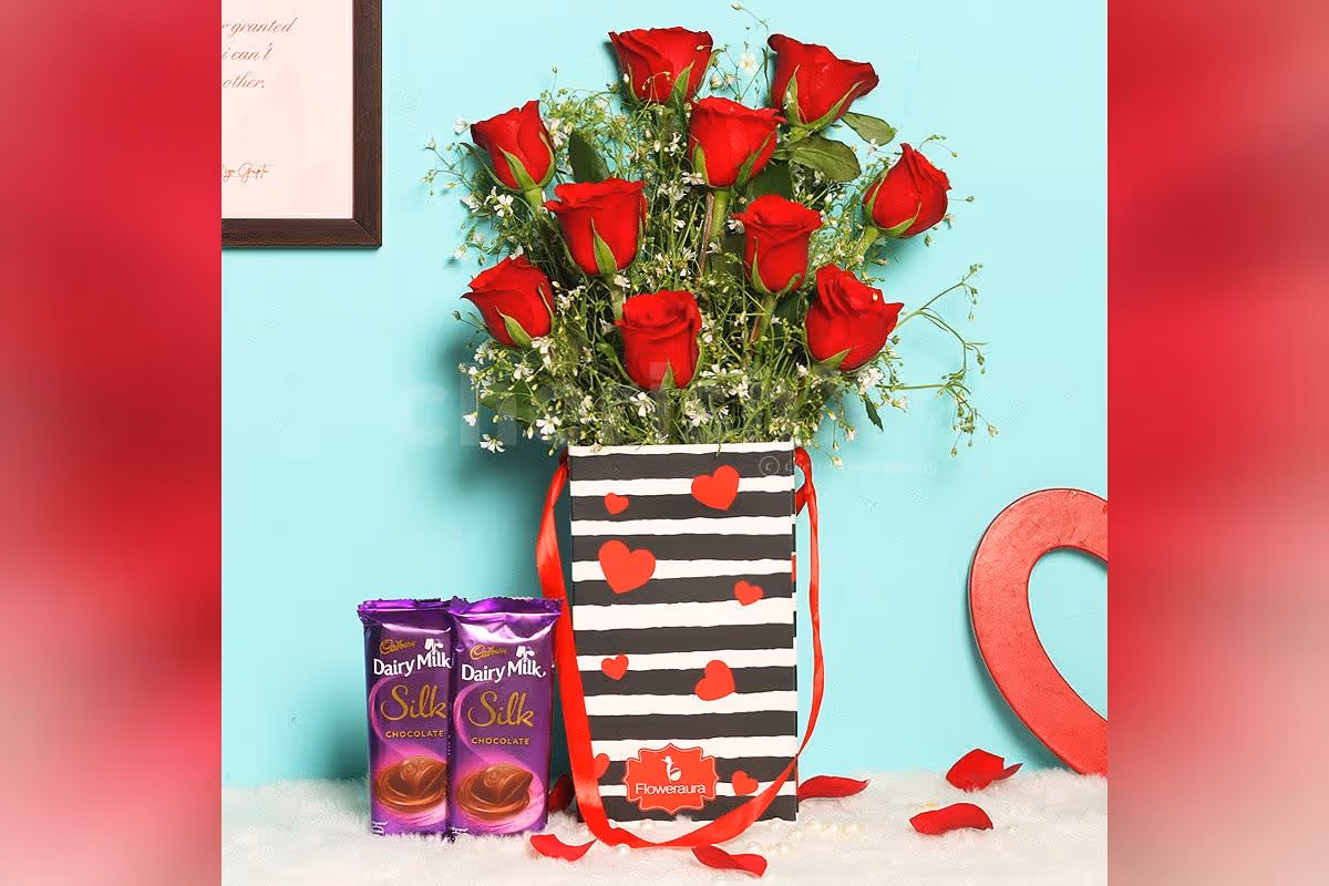 Red Rose Flower Box With Chocolates Combo