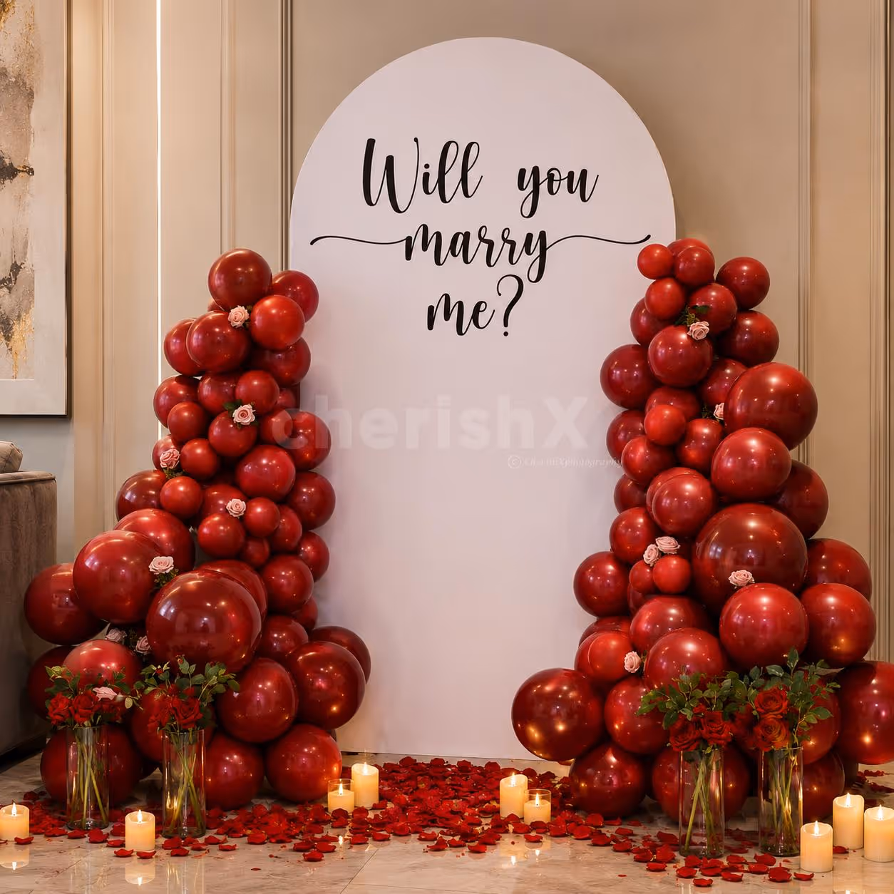 The balloon arch formed with red, stuffed with black balloons, looks like blood in veins.