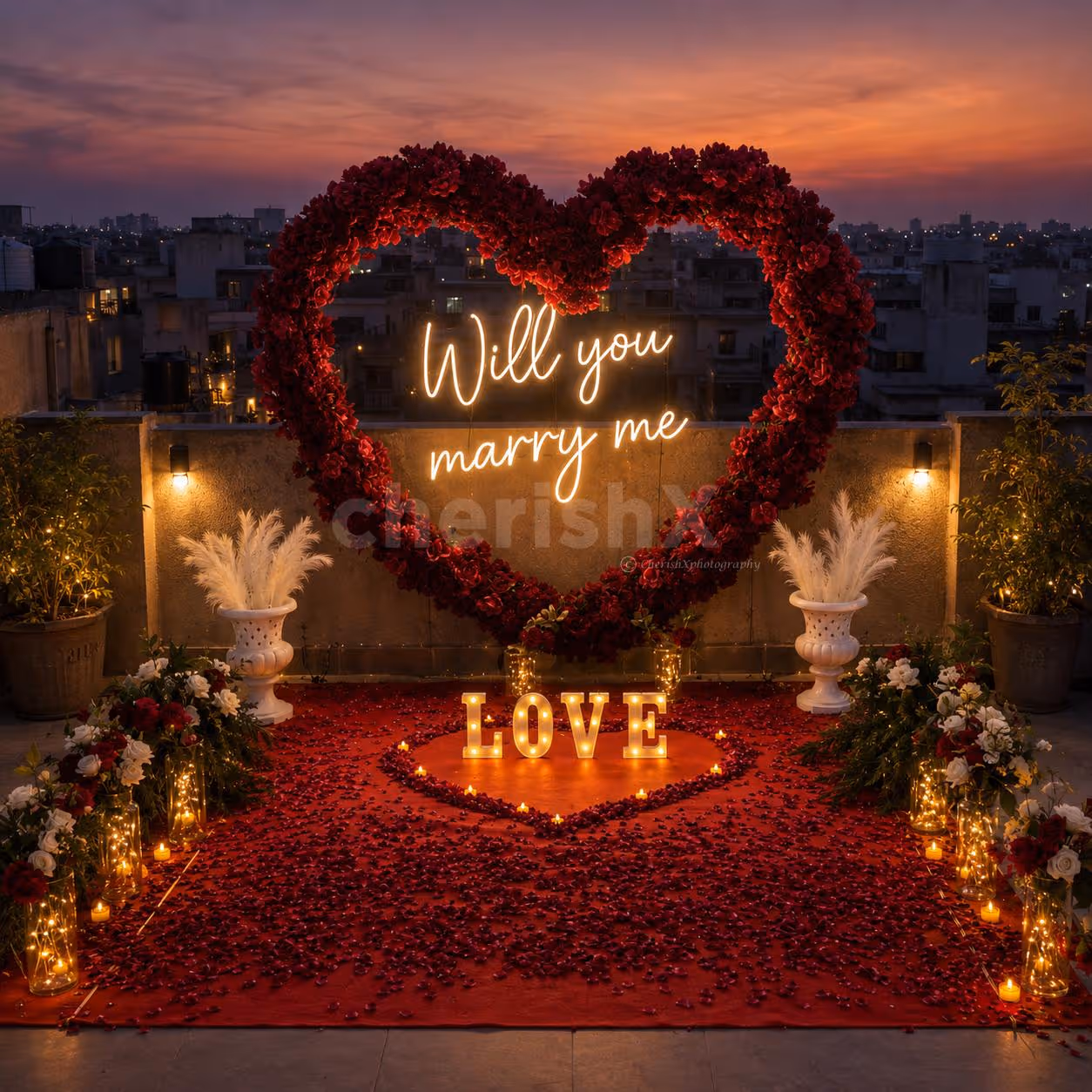 Giant Heart with Will You Marry Me Neon Light