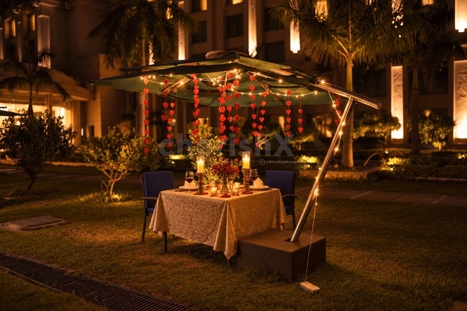 Luxury Karwa Chauth alfresco candlelight dinner at The Grand Hotel, Vasant Kunj.