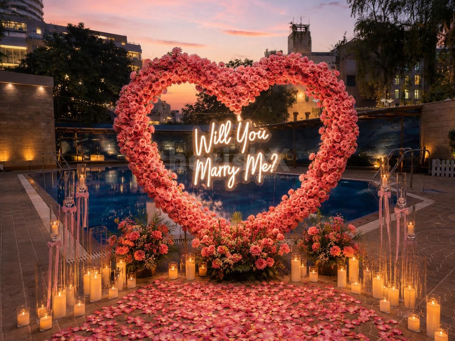 Romantic poolside proposal dining at Jaypee