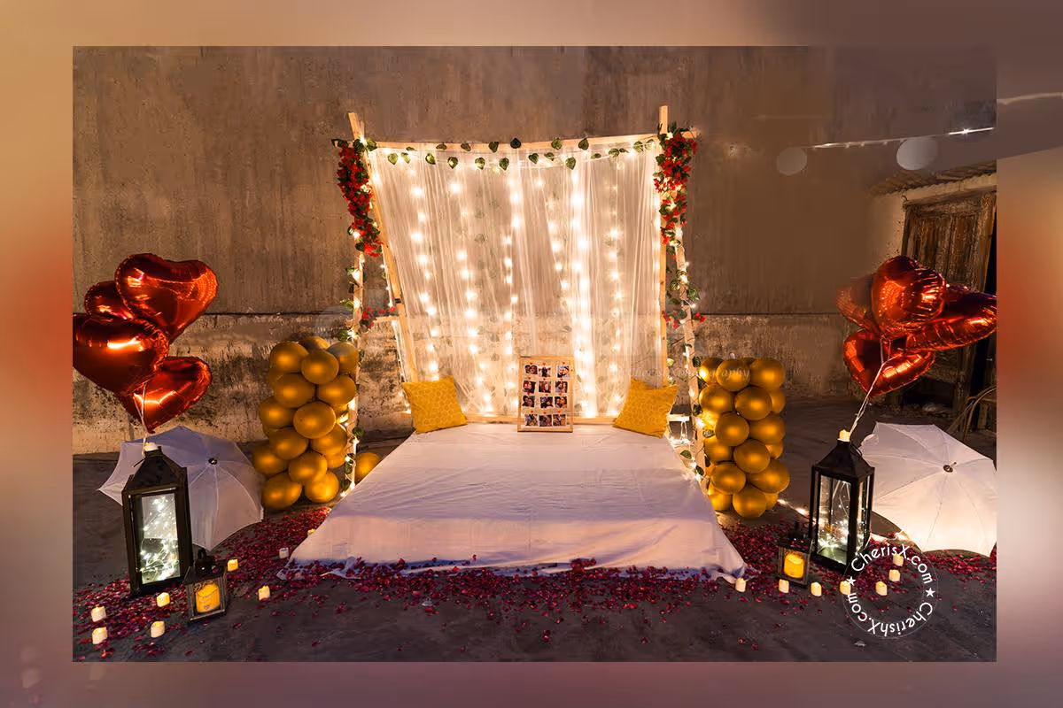 CherishX's Romantic Cabana Rooftop Proposal Decor is great for open spaces!