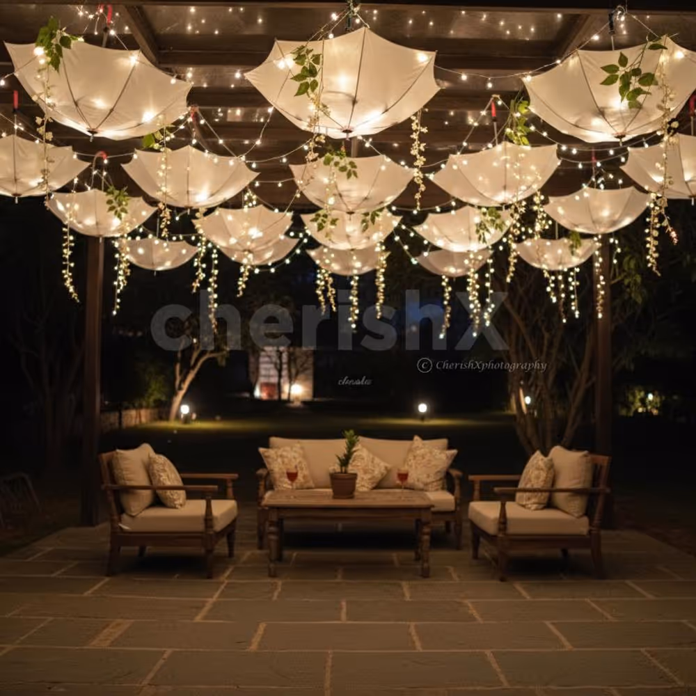 Night under the umbrella in outdoor setting