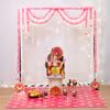 Soft pastel tone of artificial garlands on the glowing net creates great memories