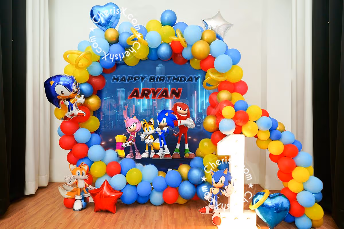 Surprise your child with the fun and wonderful Sonic birthday theme décor