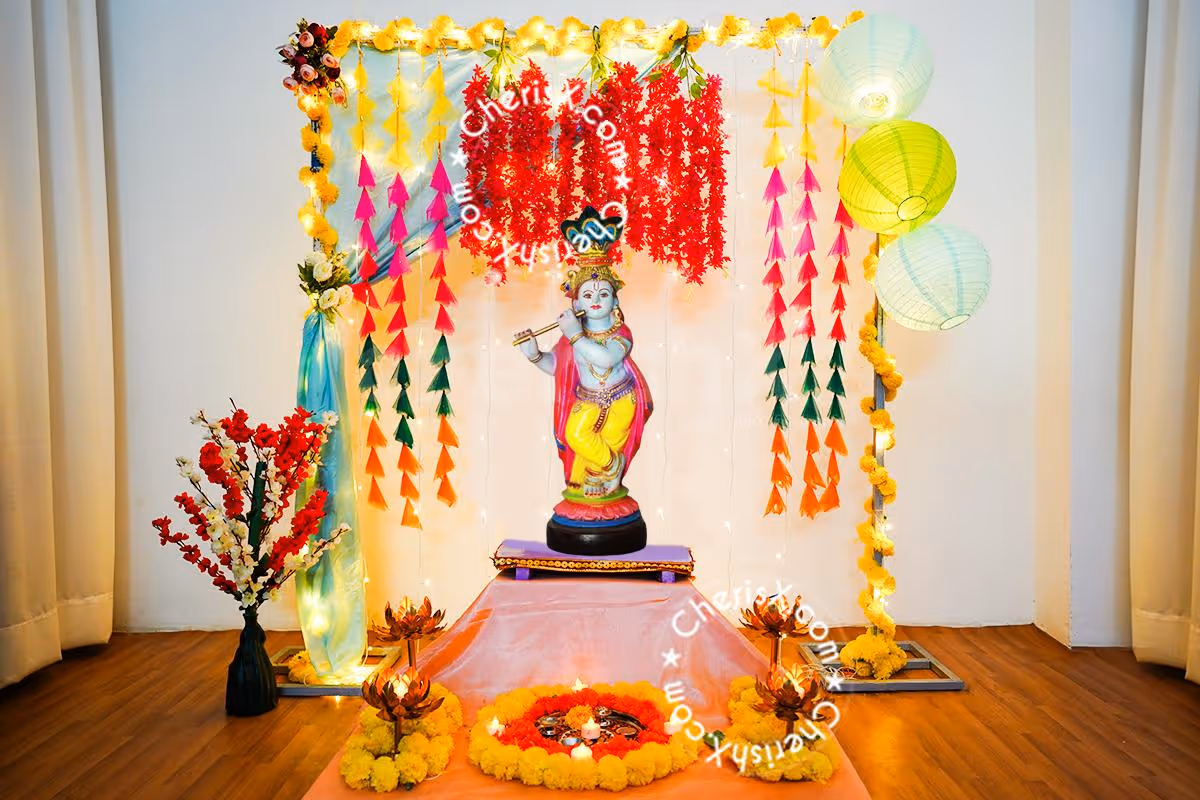 Stylish Lantern Janmashtami Puja Decoration