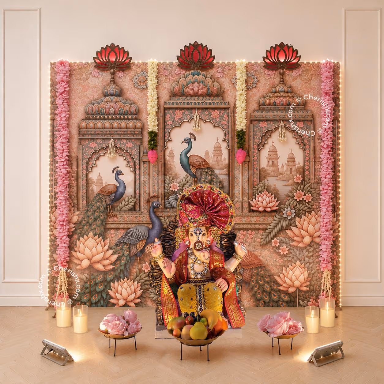Traditional Mahal Flex Ganesh Backdrop