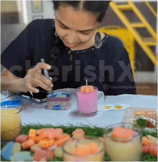 Wax Candle Decoration Experience with a Woman Decorating Colourful Handmade Candles.