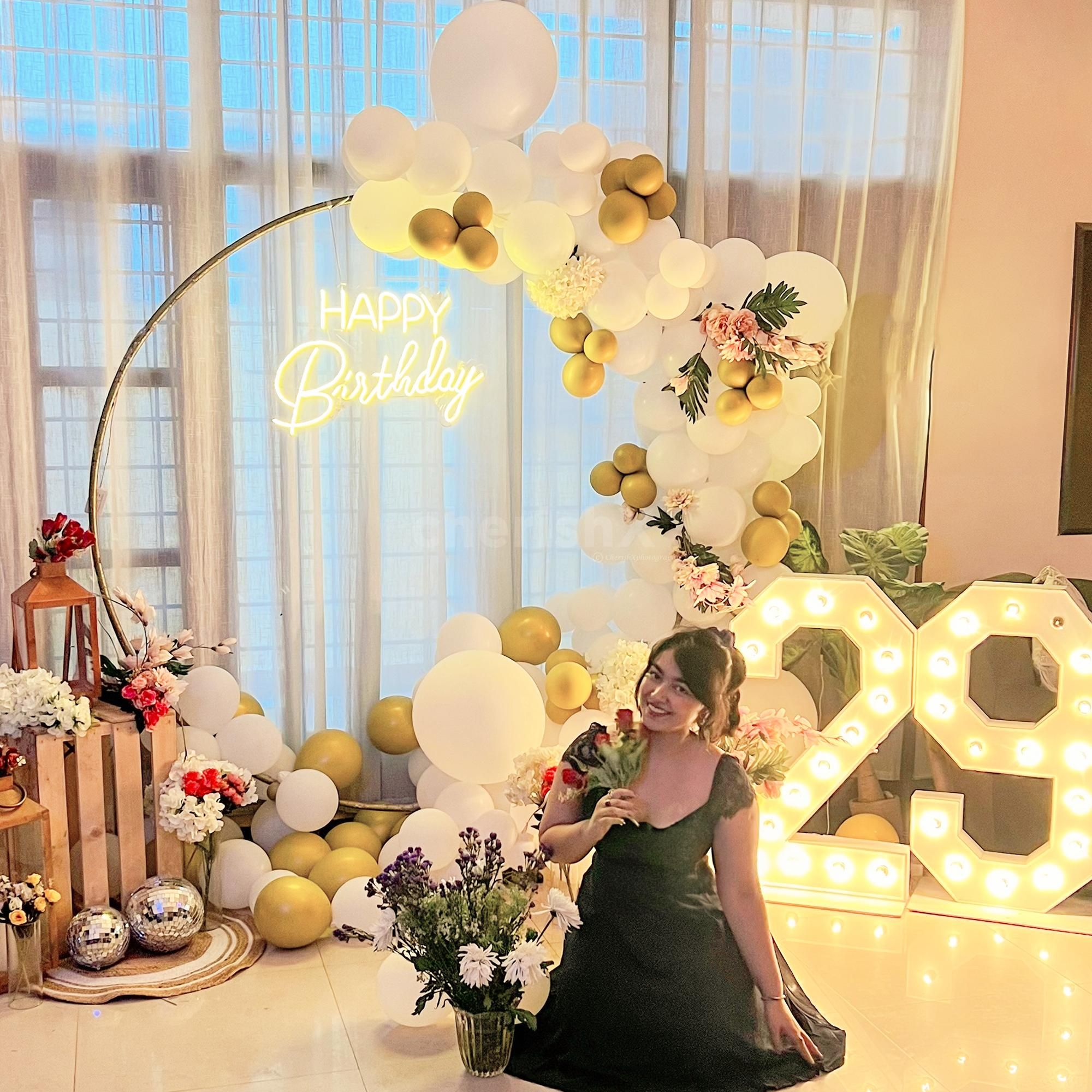A true masterpiece of elegance and glamour is our rich grey and golden theme silver sequin birthday Décor