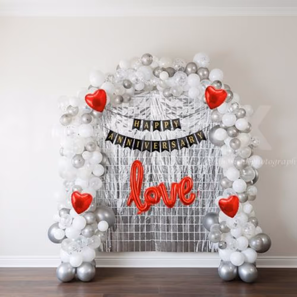 Celebrate 25th or 50th anniversary with CherishX's Elegant White and Silver Anniversary Decor!