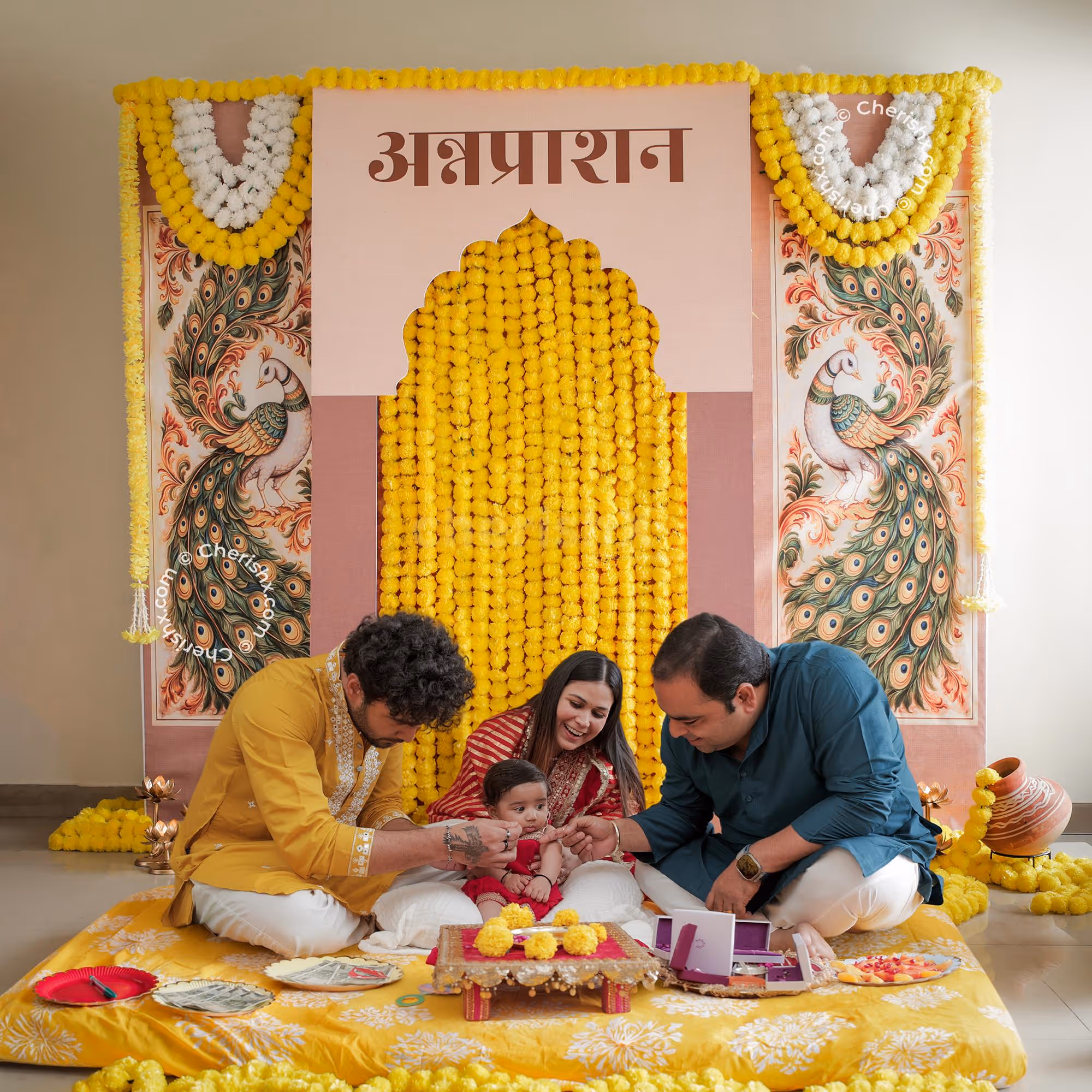 Yellow elegance for a special Annaprashan
